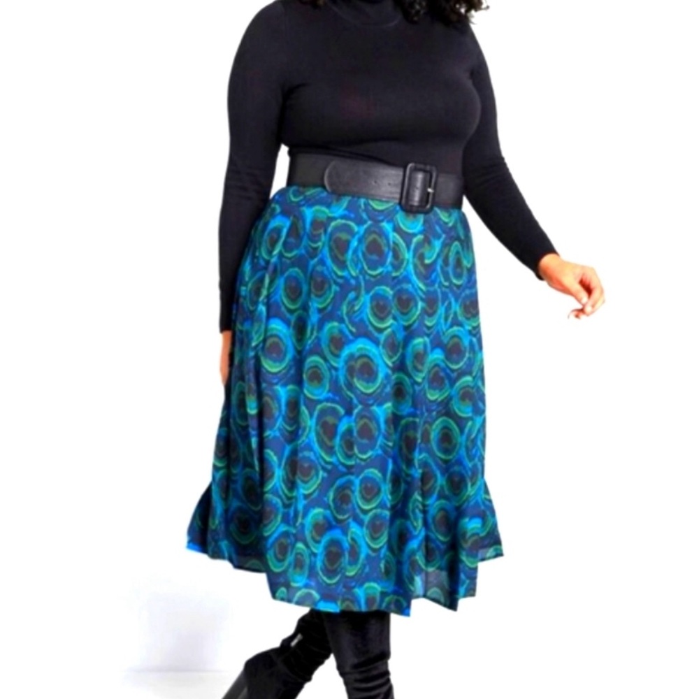 ModCloth Peacock Pleated Midi Skirt Size 20